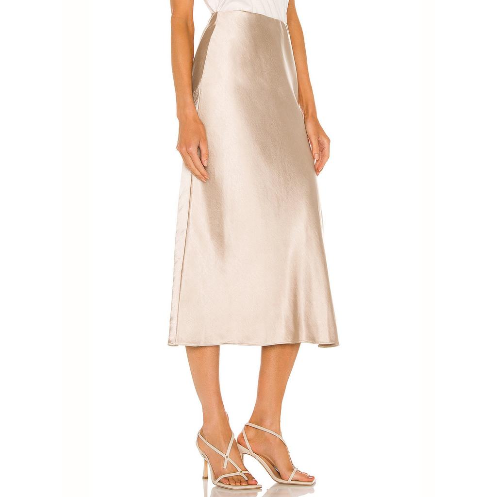 Women's High-Quality Satin Half Skirt With Elastic High Waist Solid Color Split Mid Length Skirt