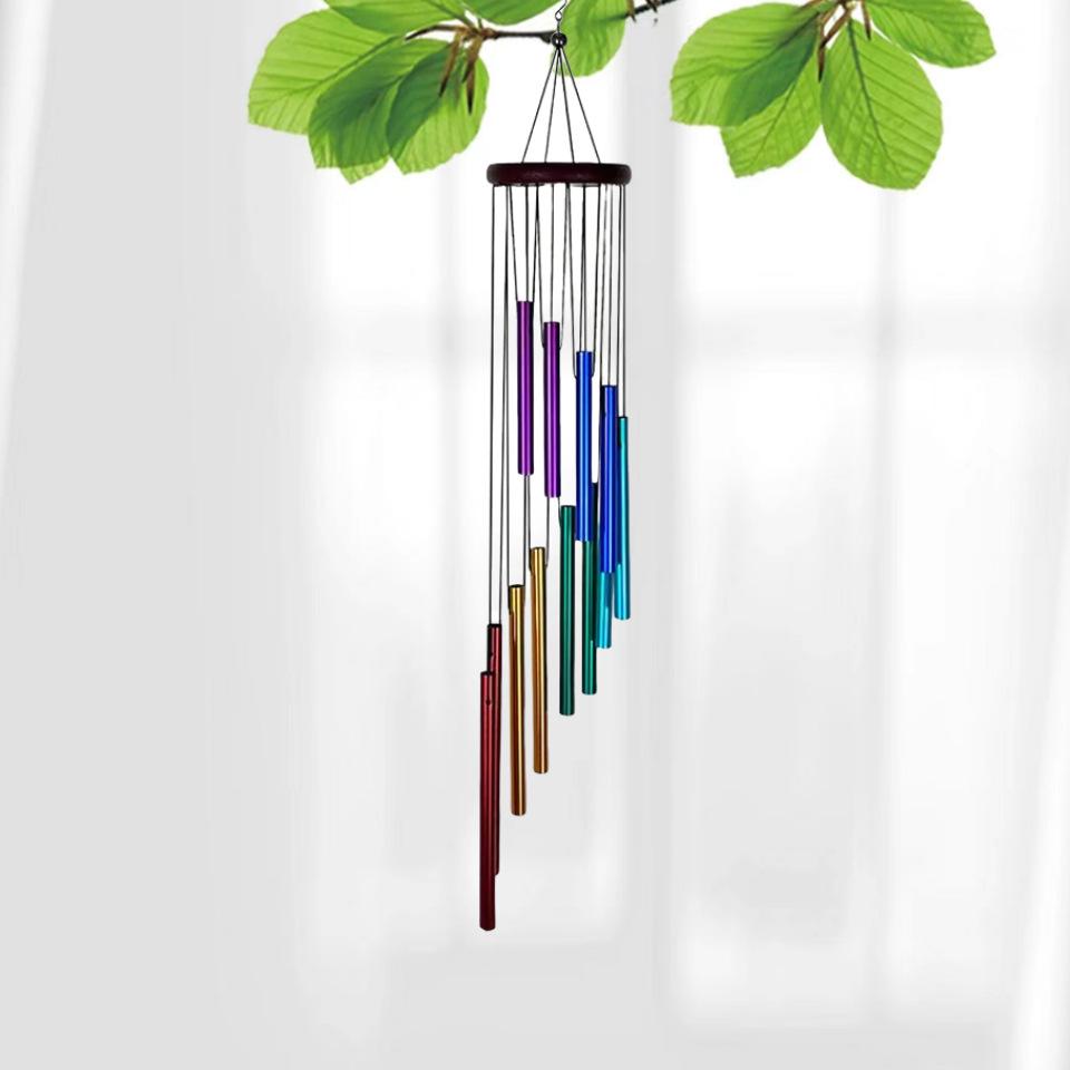 Metal Rotating Wind Chime High-level Sense Step-by-step High-rise Aluminum Pipe Tuning Wind Chime 12-tube Rotating Solid Wood Aluminum Pipe