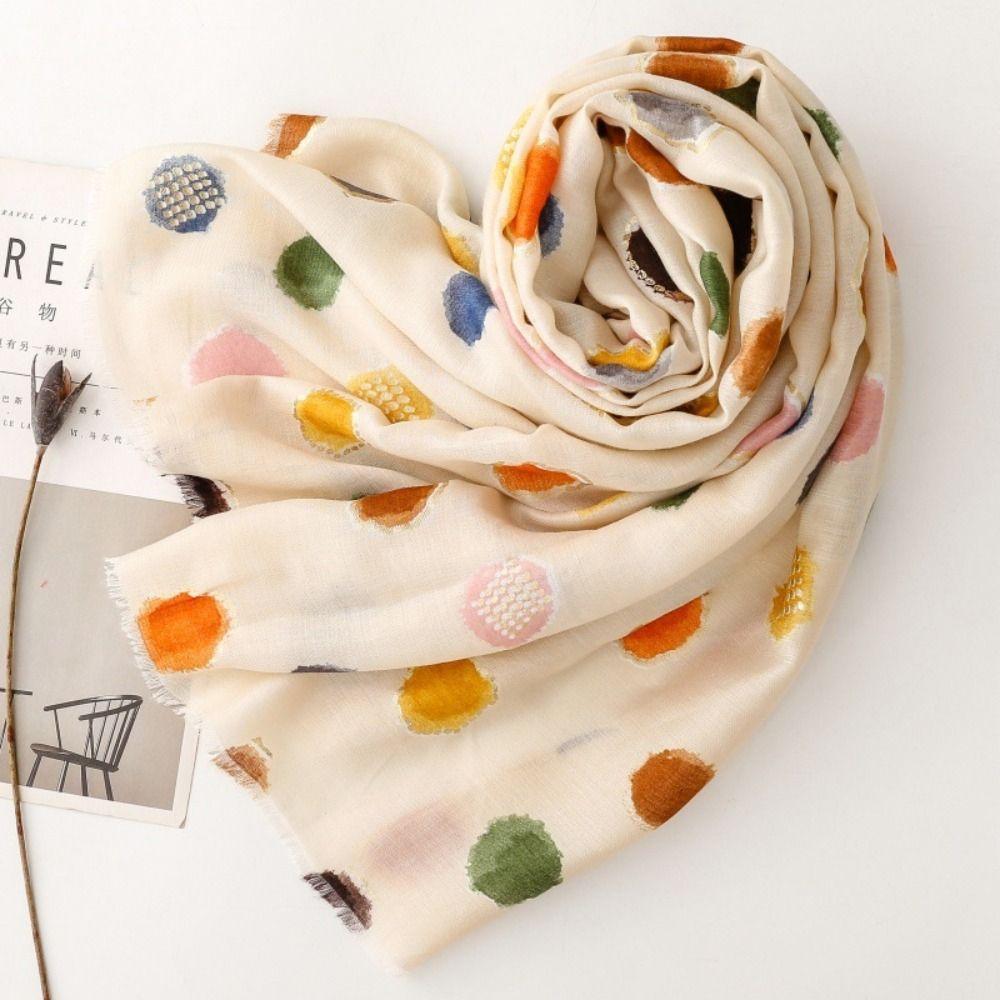 Cotton Blend Polka Dot Scarf Large Size Cotton Linen Scarf Bohemian Print Scarf Casual Wear