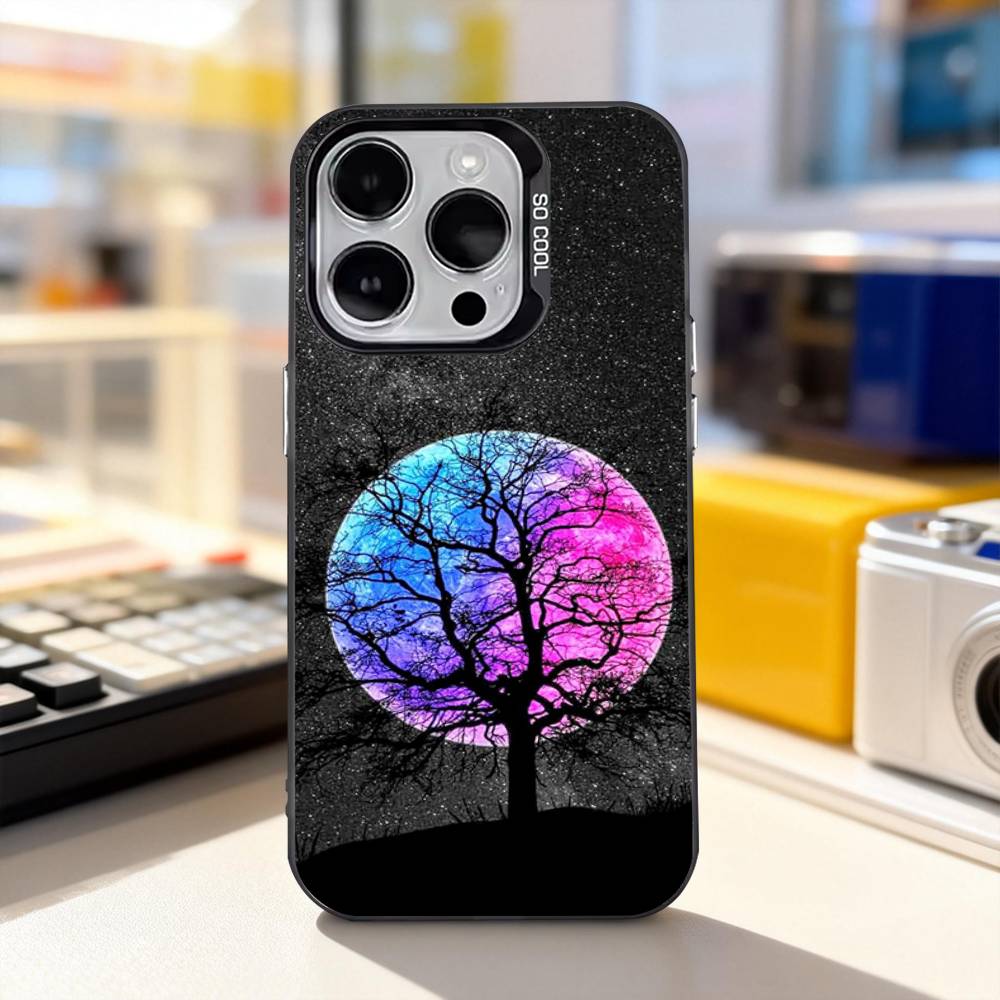 Moon Galaxy Universe Phone Case For iPhone 11,12,13,14,15,16,17,Pro,Max,Plus,E,Air,Mini IMD Matte Black