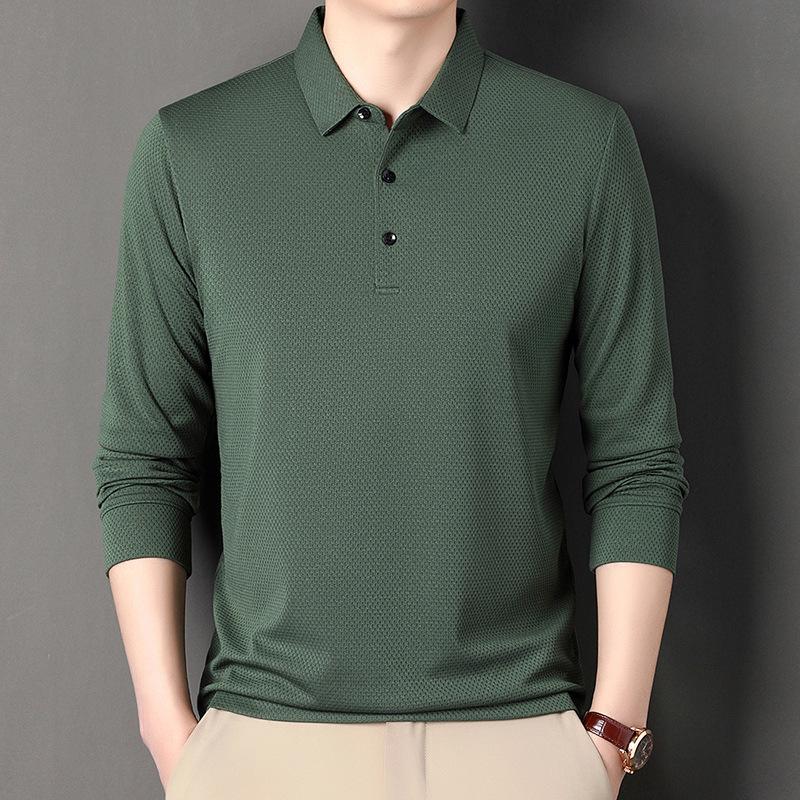 Новая модная рубашка поло с длинными рукавами, мужская модная деловая мужская одежда с отложным воротником и длинными рукавами