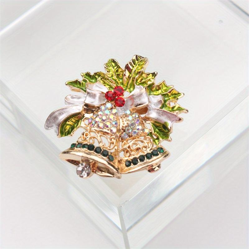 Elegant & Cute Christmas Bell Brooch with Sparkling Rhinestones - Unique Bow-Shaped Accessory for Women