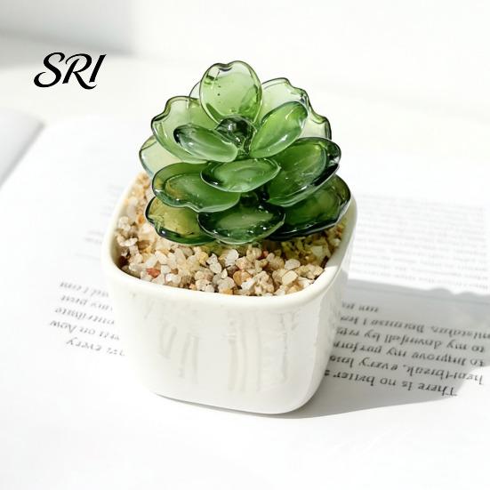 Small Desktop Ornament Mini Glass Planter Ornaments Exquisite Craftsmanship Bright Colorful Handmade Office Desk Decoration Texture for Bedroom Living