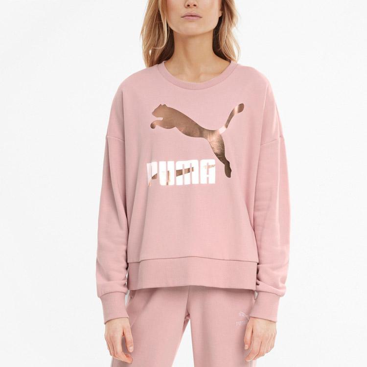 Puma Ess Sports Casual Color Block Logo Round Neck Pullover Sweatshirt Women Sweatshirt Pink 531382-15