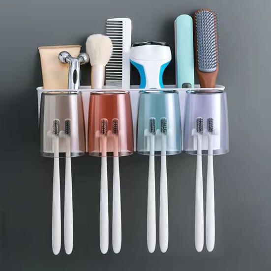 Toothbrush Holder Toothpaste Squeezer Set Simple Installation Wall Mounted Bathroom Toothbrush Holder with Storage Compartments
