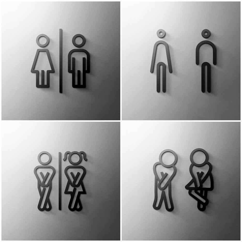 Black Color Toilet Sign Plate Acrylic 3D Wash Room Door Wall Art Label Sticker Wc Holder Signage Board Art Hotel Home Decoration