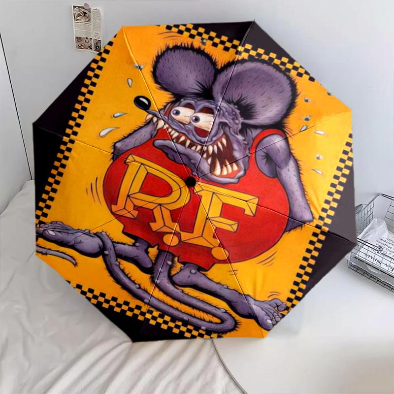 1 шт. Зонт с рисунком Rat Fink, Портативный складной зонт, Железный каркас, Структура из костей, Уличный домашний зонт