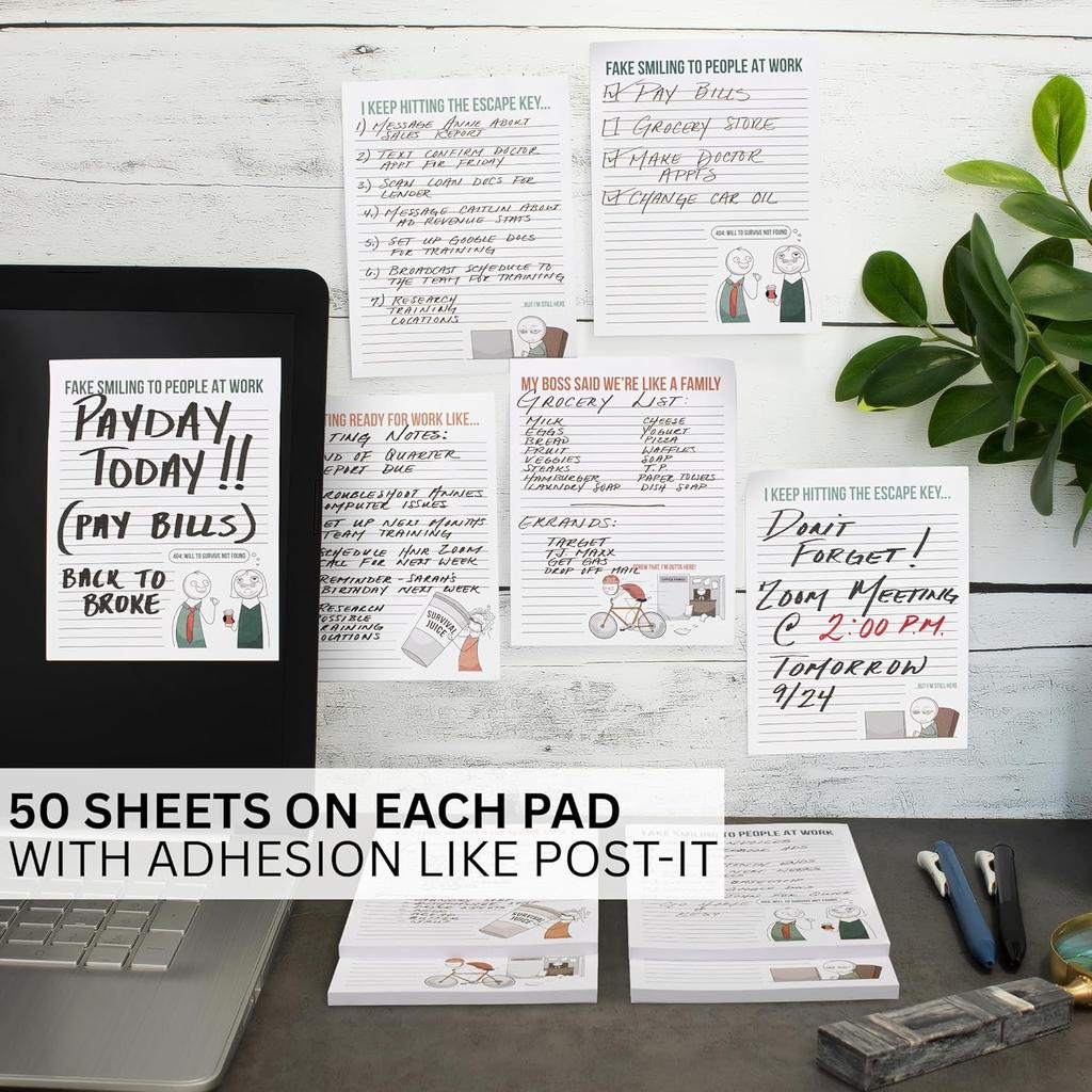 ZICOTO Super Funny Notepads - Hilarious Office Gift for Your Women Coworkers - Set of 4 Office Supplies Memo Pads w/ 4 Assorted Designs, 50 Sheets