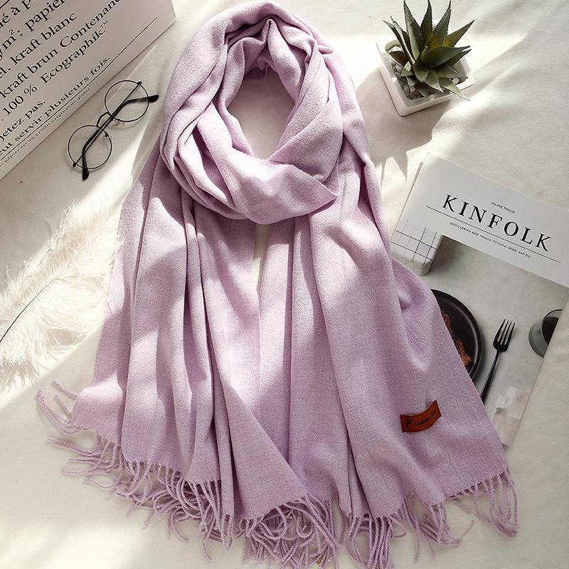 Four Seasons Available 2025 Новый теплый однотонный шарф Длинный, универсальный, утолщенный двухсторонний платок, искусственный кашемировый шарф для женщин
