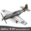 Military USA P-51 Mustang Fighter Jets Model Building Blocks Technical Aircraft Airplane MOC Weapons Bricks Toys for Adult Gifts