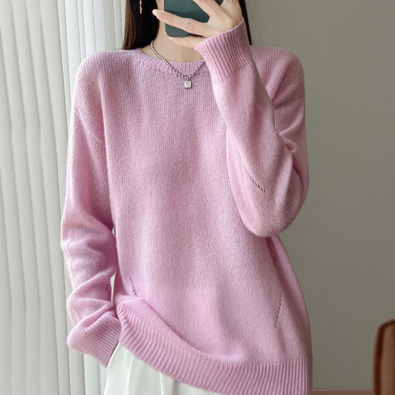 New Autumn and Winter Thickened Round-neck Small Cutout Knitted Sweater for Women with A Round Neck
