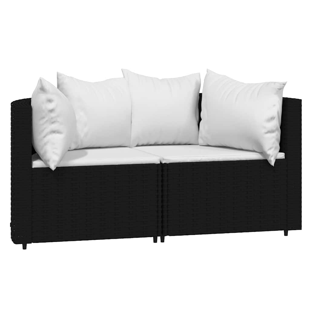 Garden Corner Sofa Set with Cushions 2 pcs Black Poly Rattan