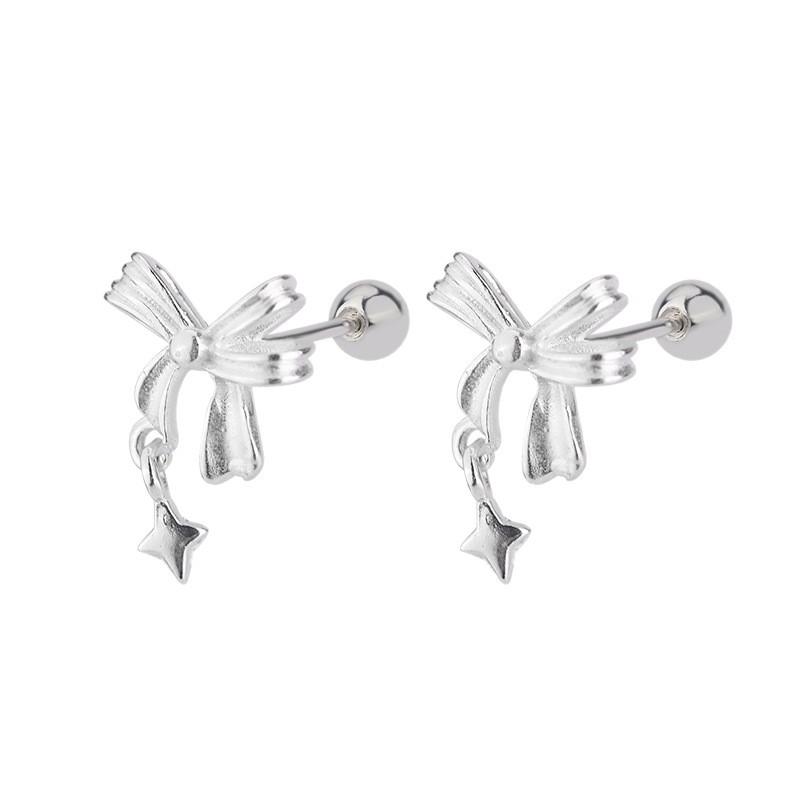 Minimalist Luxury Bow Tassel Star Earrings Comfortable Sleep Friendly Niche Design Cartilage Clip On Ear Studs For Women