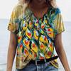 Summer V Neck Women Peacock Feather Graphic Fashion Short Sleeve Harajuku Y2k Top Oversized Casual