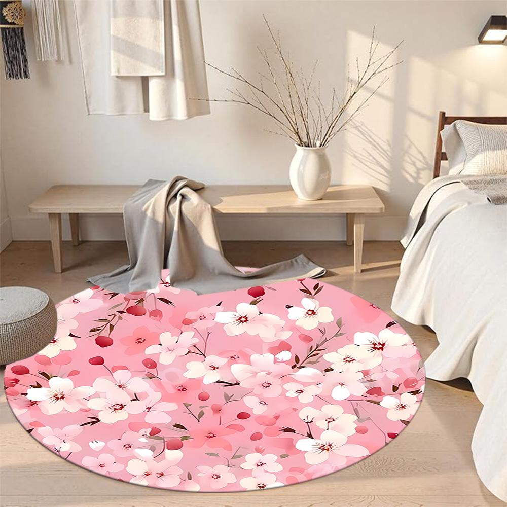 Flower Round Floor Rug Perfect for Kitchen Dormitory Entryway Study room Anti-slip Round Rug Office home decor Birthday Christmas Gift