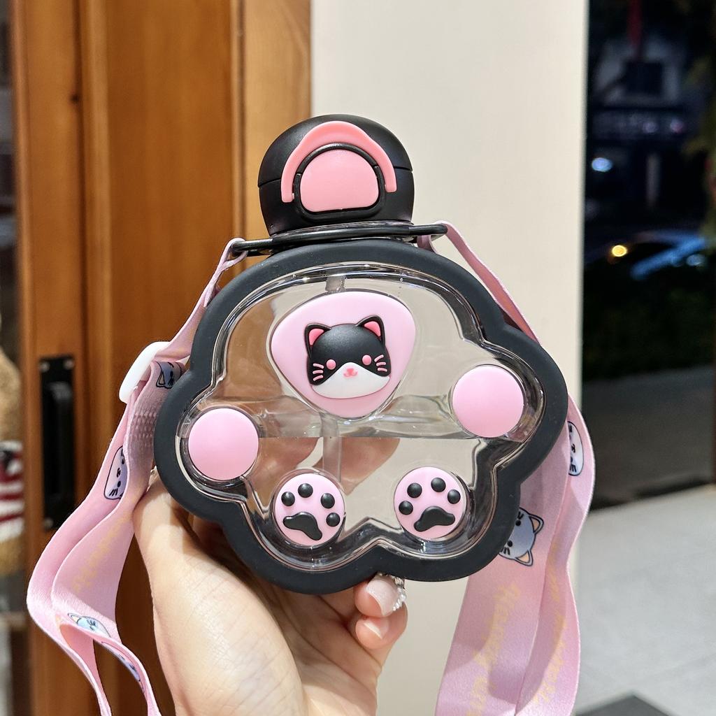 2025 Новая мультяшная детская студенческая забавная пластиковая кружка Mars Rover кошачья лапка простая кружка с соломинкой уличная портативная кружка для воды с откидной крышкой