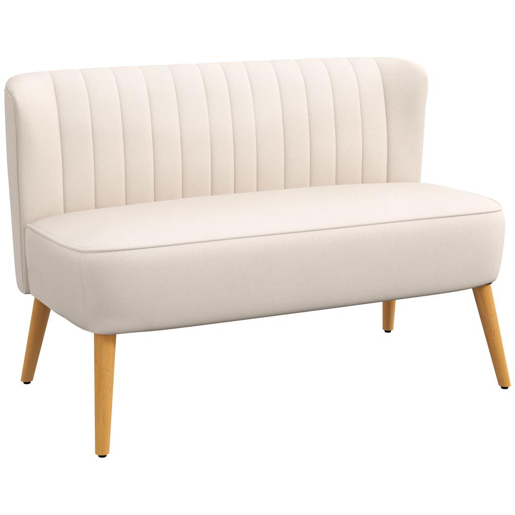 Sofa Retro Design 2-Seater Sofa, Wooden Legs, 117 cm x 56.5 cm x 77 cm, Cream White