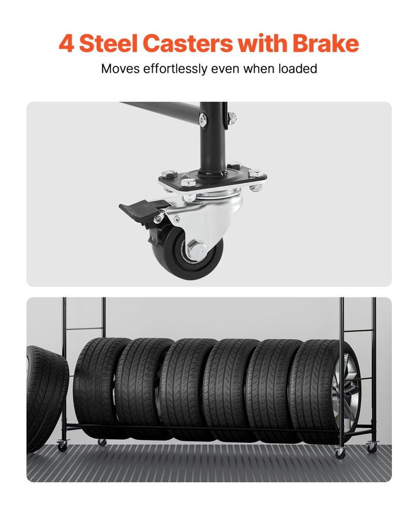 Rolling Tire Storage Rack 2-Shelf Tire Holder Hold up to 12 Standard Tires