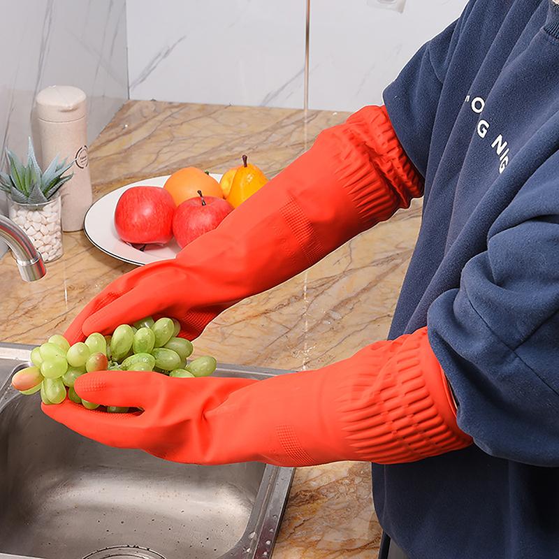 Waterproof Warm Household Dishwashing Dust Glove Long Rubber Gloves Kitchen Tool