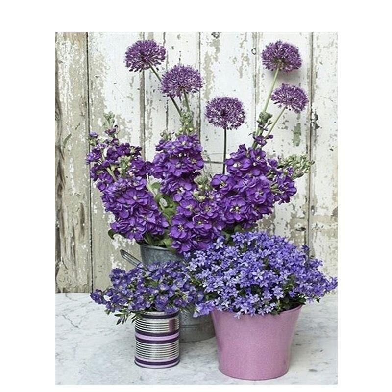 Алмазная живопись цветы полная дрель круглая алмазная вышивка фиолетовая лавандовая картина стразами домашний декор