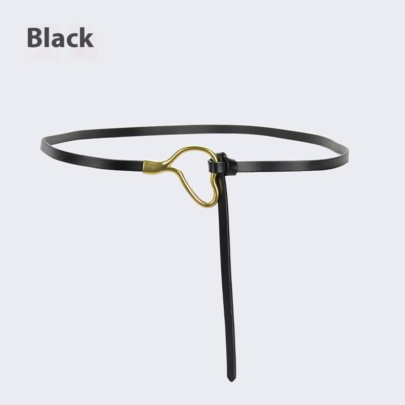 Женский кожаный ремень с узлом и украшением под рубашку, простой и универсальный тонкий ремень из чистой коровьей кожи