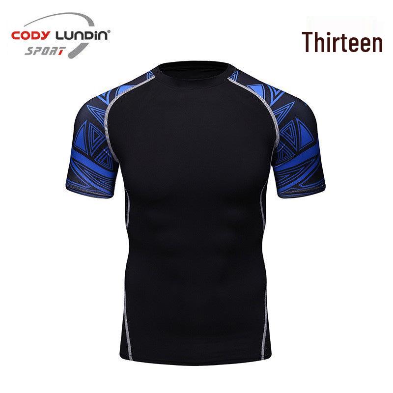 Мужская футболка с широкими плечами и круглым вырезом, спортивный базовый слой, облегающая футболка A038