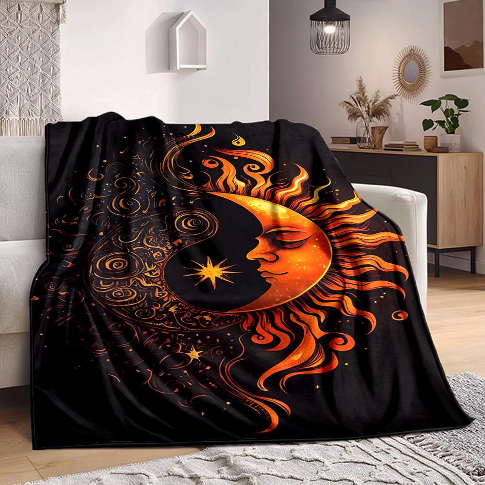 1pc Sun Moon Symbol Blanket - Lightweight Flannel Fleece with Digital Printing, Soft Warm for Sofa, Travel, Camping, Office yy251018262