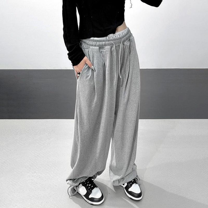 Серые спортивные штаны для бега больших размеров, женские корейские модные черные спортивные штаны для бега, свободные широкие брюки, женские