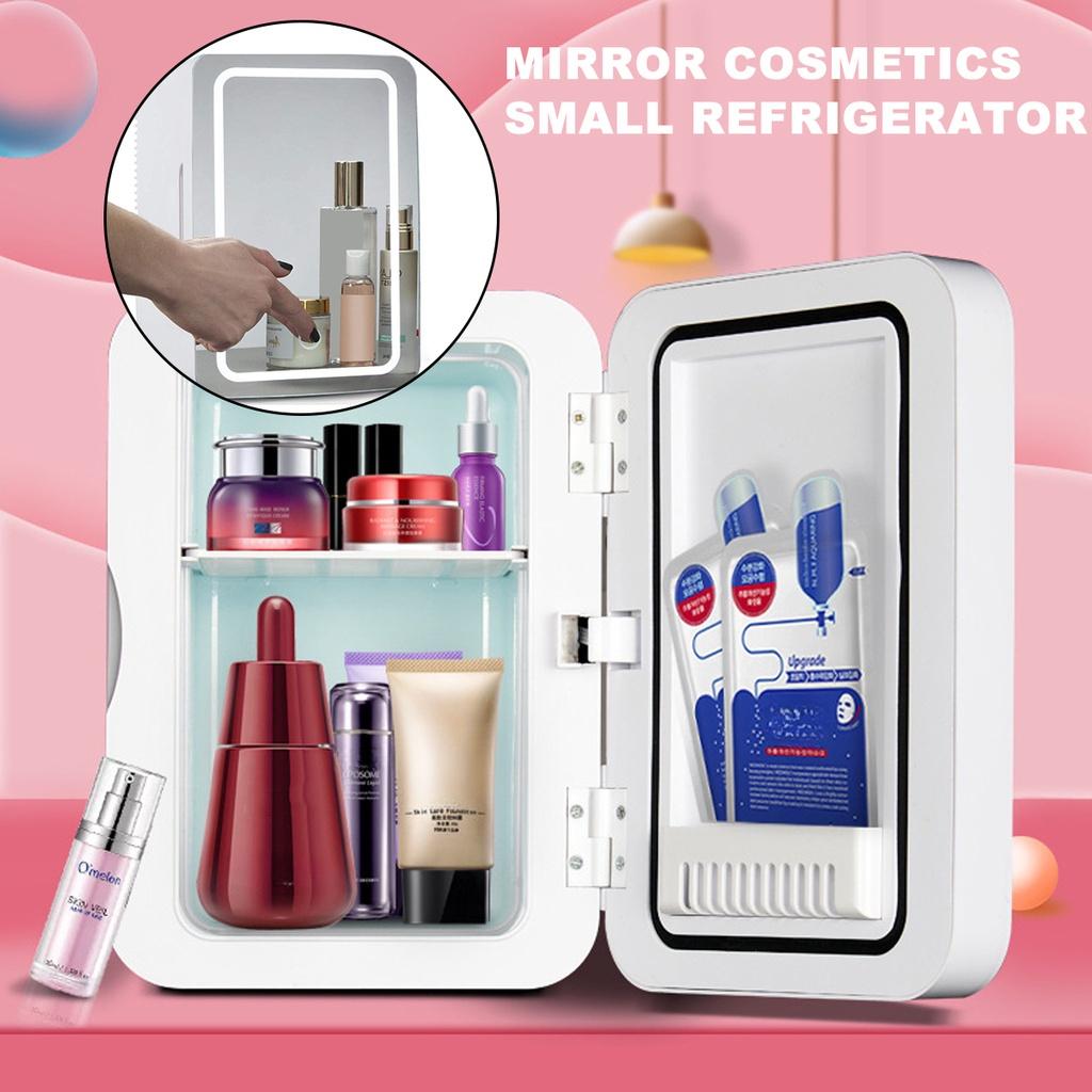 Мини-холодильник для макияжа со светодиодной подсветкой и зеркалом, портативный холодильник для хранения косметики, кулер и подогреватель, морозильник для автомобиля, двойной 48 Вт 8 л