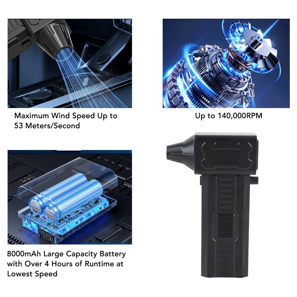 Электрический воздуходув 140000 об/мин Беспроводной перезаряжаемый воздуходув Щетка для пыли Бесщеточный двигатель для автомобиля Улица