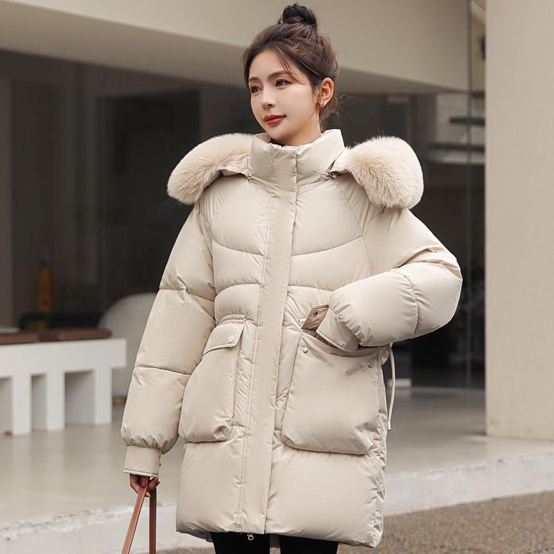Fashion Winter Women's Cold Coat Hooded 2023 Faux Fur Collar Thick Warm Oversize Parkas Korean Style Winter Jacket With Big Pockets