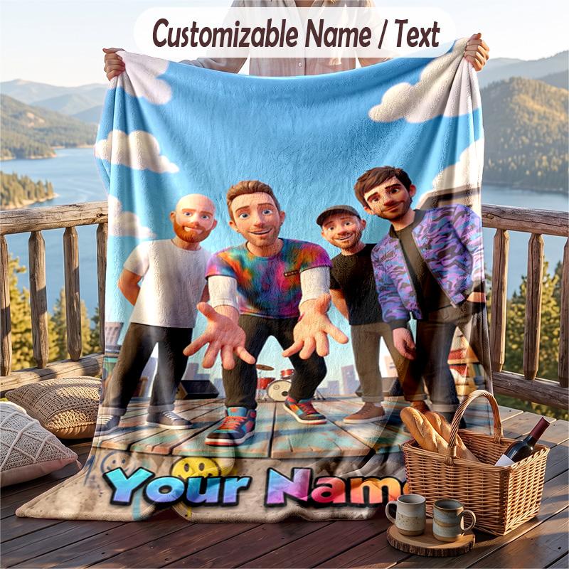 Custom Text Flannel Throw Blanket, Lightweight Cozy Bed Sofa BlanketColdplay