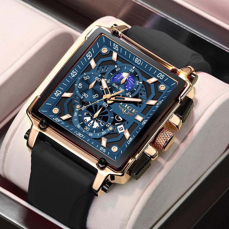 New Top LIGE Brand Luxury Men Watch Business Square Watch Men Casual Sport Quartz Chronograph Clock Male Waterproof Watches