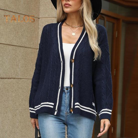 Женский свитер, пальто с V-образным вырезом, длинным рукавом, перекрученная текстура, трикотажное пальто в стиле пэчворк, однобортный свободный крой, эластичный свитер, верхняя одежда