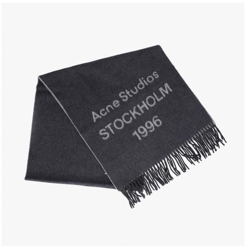 Шарф с бахромой Acne Studios Wide Stockholm с логотипом Ca0398 Черно-белый J83