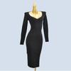 Export Edge Single Dress Fashion Style Square Collar Long Sleeves Side Silm Slim Looking Sheath Long Sleeves Knitting Dress