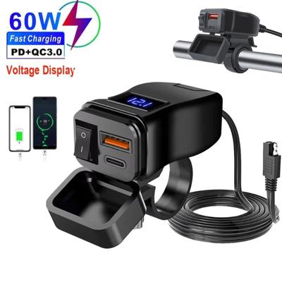 PD+QC3.0 USB-зарядное устройство для мотоцикла, быстрое зарядное устройство, 60 Вт, руль, два разъема USB с переключателем, вольтметром, водонепроницаемый адаптер питания 12 В