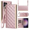Luxury Rhombic Wallet Case with Adjustable Long Rope + Short Wristband Card Pocket for Samsung Galaxy S24 S23 S22 S21 S20 S10 S9 PU Leather Flip Cover
