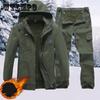 Men's Autumn Winter Outdoor Camouflage Stand Collar Thermal Jacket Fleece Thickening Suit Jacket+Pants 2-Piece Set