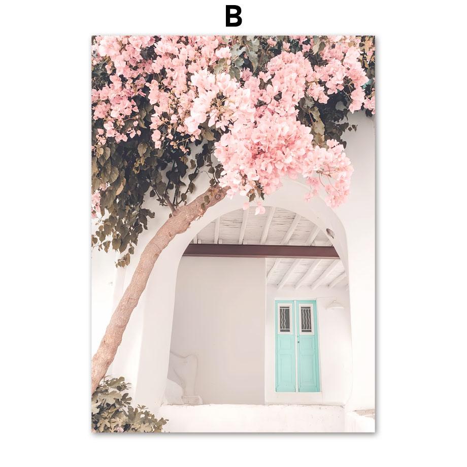 Santorini Greece Island Aegean Sea Sakura Wall Art Canvas Painting Nordic Posters And Prints Wall Pictures For Living Room Decor