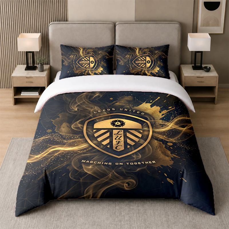 3Pcs Bedding SetLeeds United Football Soft Bed Sheet and Two Pillowcases Home Bedroom Decor