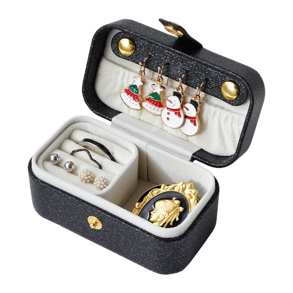 Mini PU Leather Flip Cover Jewelry Box Portable Travel Jewelry Organizer Brooch Lipstick Case Women Girls Jewelry Storage Case
