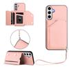 For Samsung Galaxy S24 FE Case Card Holder Kickstand Skin-Touch Phone Cover with Wrist Strap