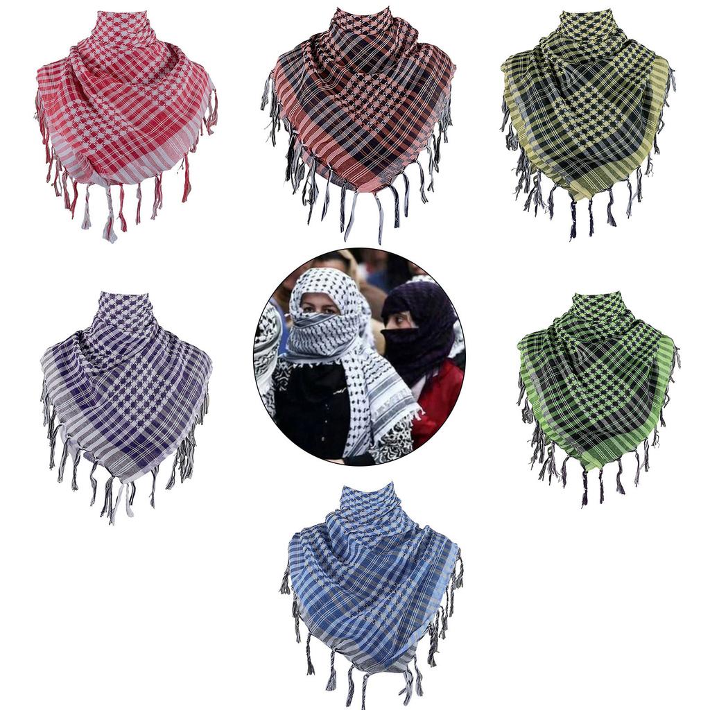 Shemagh Desert Scarf Colorblock Houndstooth Pattern Arab Keffiyeh Shawl Wrap with Tassels Scarves Bandana Head Wraps