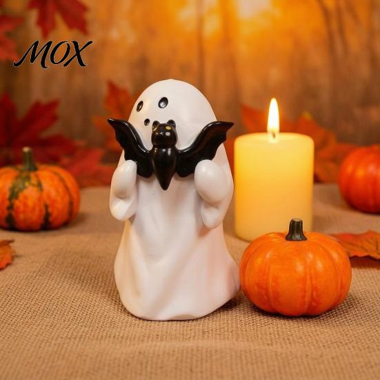White Ghost Halloween Props Figurine, Cute Resin Statue, Creative Holding Small Figurine Statue Bat/Drink Tabletop Ornament for Home Party,