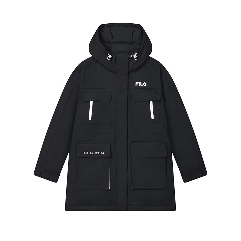 Fila Оригинальная теплая универсальная парка средней длины с капюшоном, пуховик, женская верхняя одежда, черный F11W449911FBK