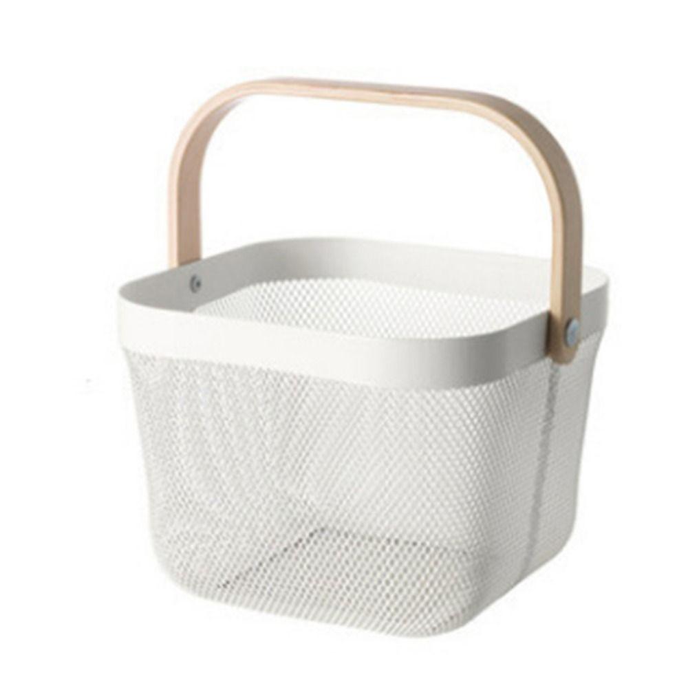 Solid Color Storage Organizer Basket Bamboo Handle Hanging Kitchen Baskets Picnic