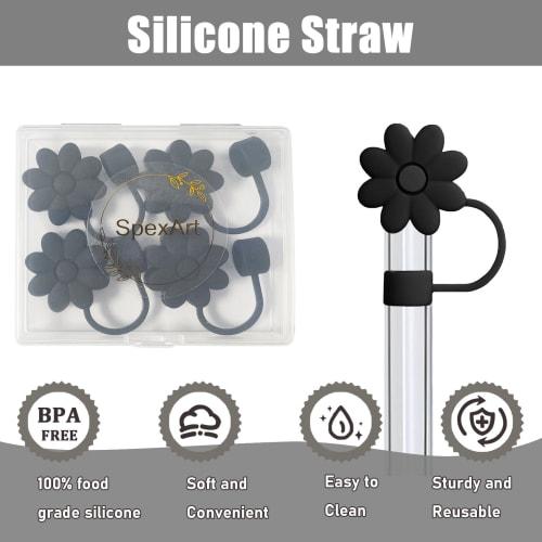 SpexArt Flower Straw Cover Toppers for Stanley Cup 30 & 40 oz Tumblers, 4-Piece Reusable Silicone Straw Caps, Straw Tip Protectors for Stanley Cup 10m