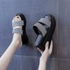 2024 Summer New Korean Version of Fashion Thick-soled Women's Slippers Flat-bottomed High-heeled One-word Cool Slippers Open-toe Wear