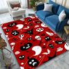 Spooky Halloween Area Rug - Vibrant Red with Ghosts, Bats, and Skulls Design, Soft Polyester Crystal Velvet, Perfect for Living